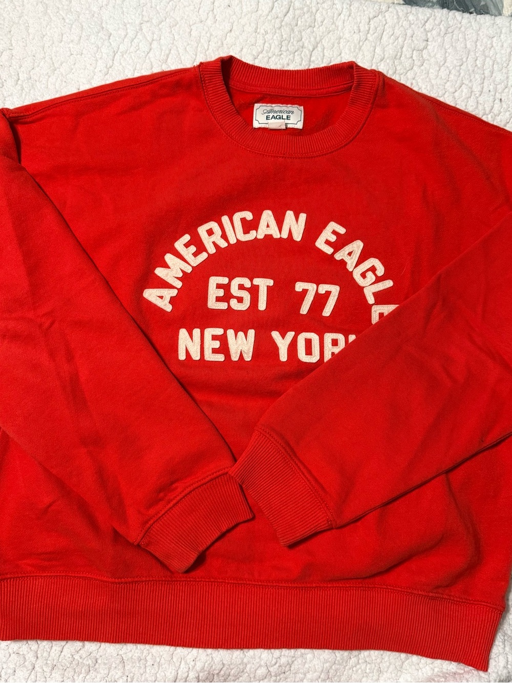 American Eagle Outfitters Red Crewneck Sweatshirt with White Logo Text